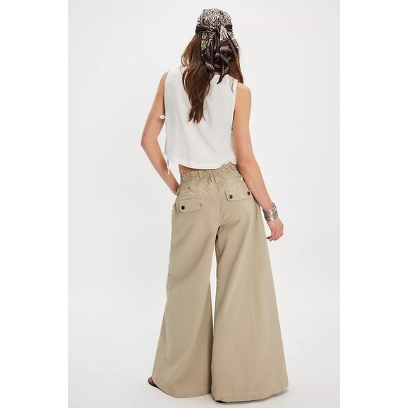 Free People Julien Wide-Leg Chino Trousers Pants Pleated Cotton XL NEW 282589 - Picture 4 of 9